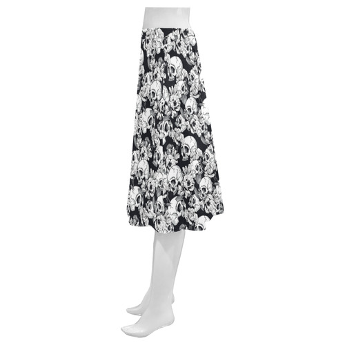 skull pattern, black and white Mnemosyne Women's Crepe Skirt (Model D16)