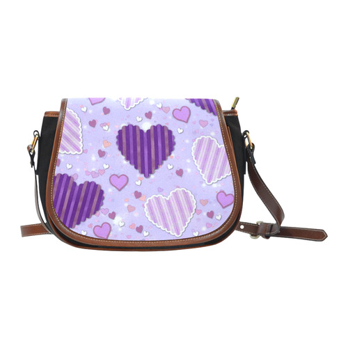 Purple Patchwork Hearts Saddle Bag/Small (Model 1649)(Flap Customization)