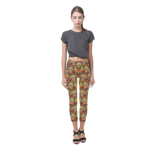 sugar skull pattern Capri Legging (Model L02)