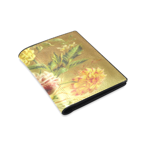 Yellow and Pink Dahlia Vintage Flowers Men's Leather Wallet (Model 1612)