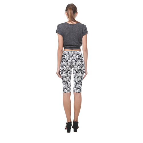 skull pattern, black and white Hestia Cropped Leggings (Model L03)