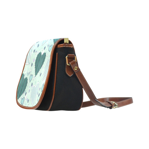 Mint Green Patchwork Hearts Saddle Bag/Small (Model 1649)(Flap Customization)