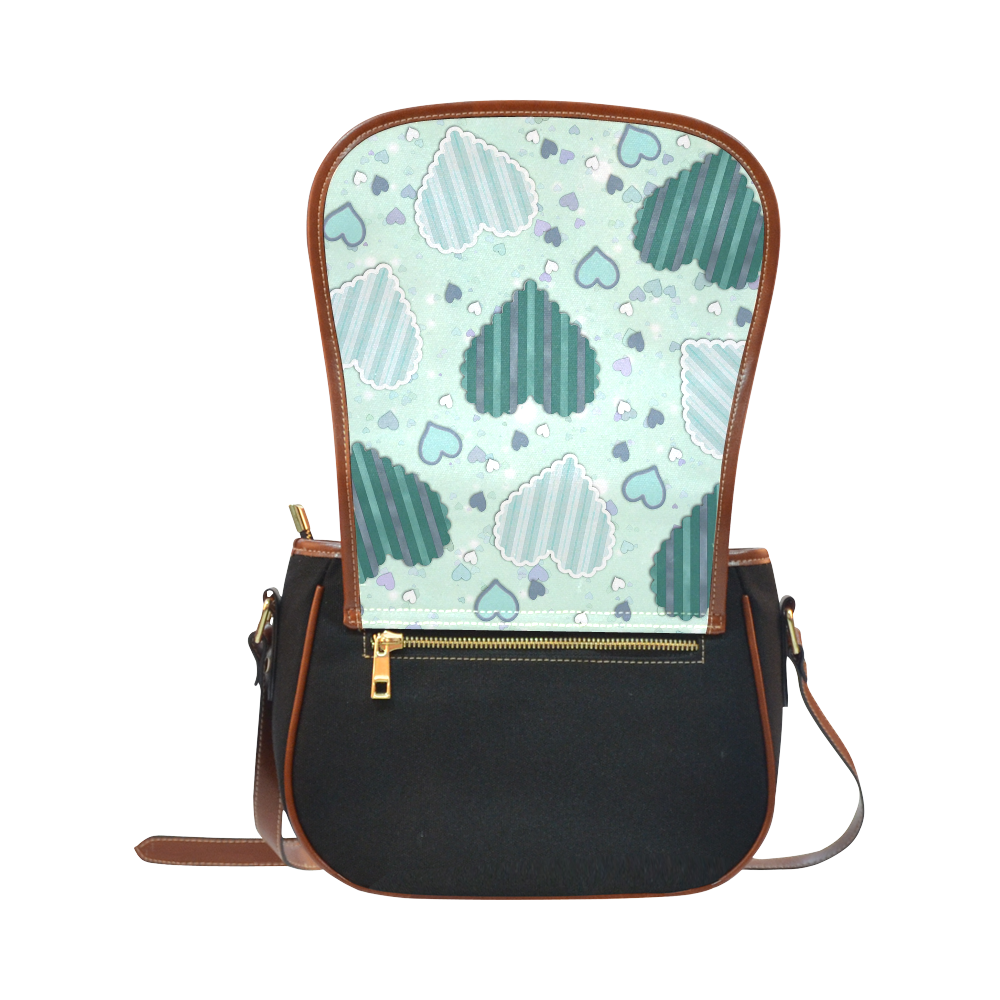 Mint Green Patchwork Hearts Saddle Bag/Small (Model 1649)(Flap Customization)