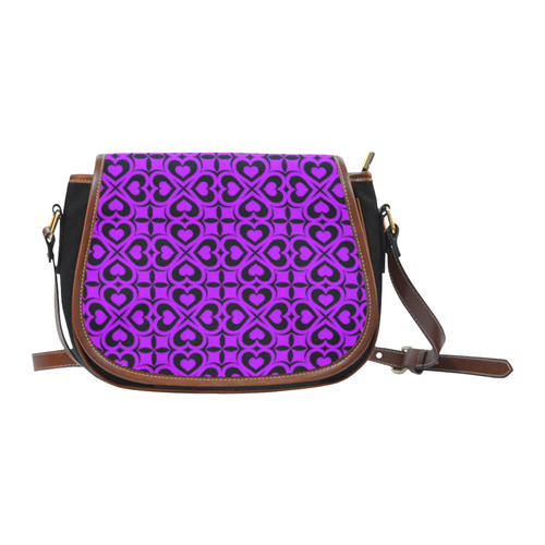 Purple Black Heart Lattice Saddle Bag/Small (Model 1649)(Flap Customization)