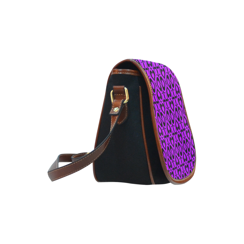 Purple Black Heart Lattice Saddle Bag/Small (Model 1649)(Flap Customization)