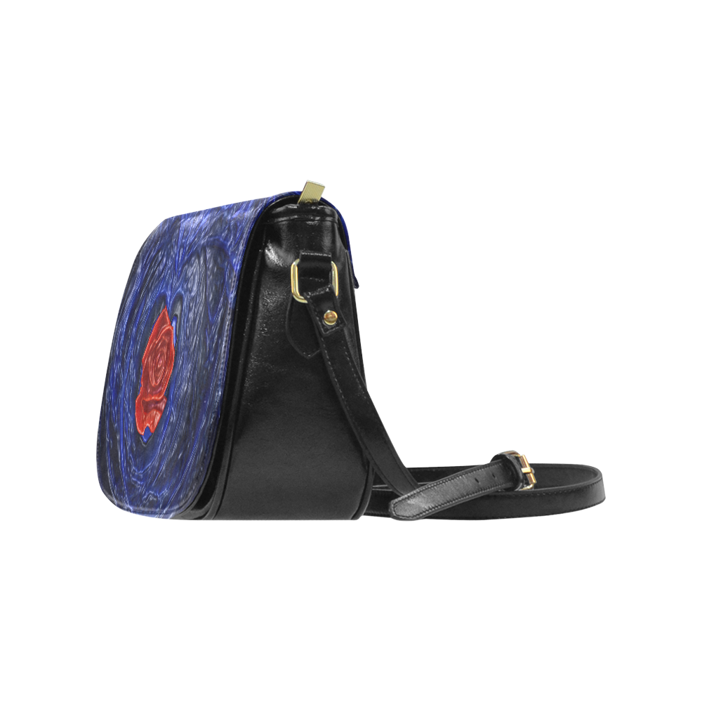 Blue fractal heart with red rose in plastic style Classic Saddle Bag/Small (Model 1648)