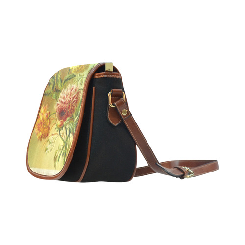 Yellow and Pink Dahlia Vintage Flowers Saddle Bag/Small (Model 1649)(Flap Customization)