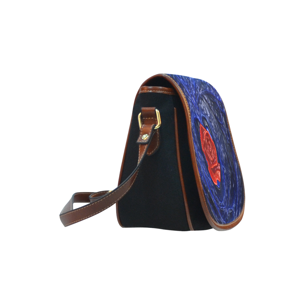 Blue fractal heart with red rose in plastic style Saddle Bag/Small (Model 1649)(Flap Customization)