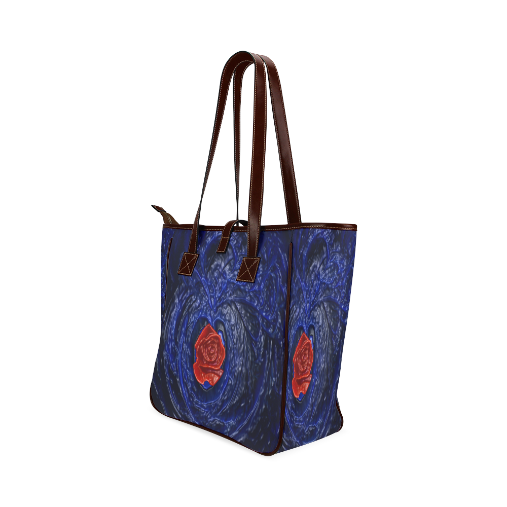 Blue fractal heart with red rose in plastic style Classic Tote Bag (Model 1644)