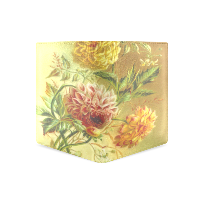 Yellow and Pink Dahlia Vintage Flowers Men's Leather Wallet (Model 1612)