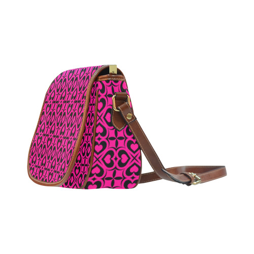 Pink Black Heart Lattice Saddle Bag/Small (Model 1649) Full Customization