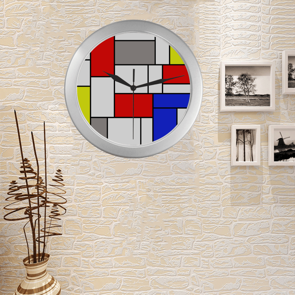 Mondrian style Silver Color Wall Clock