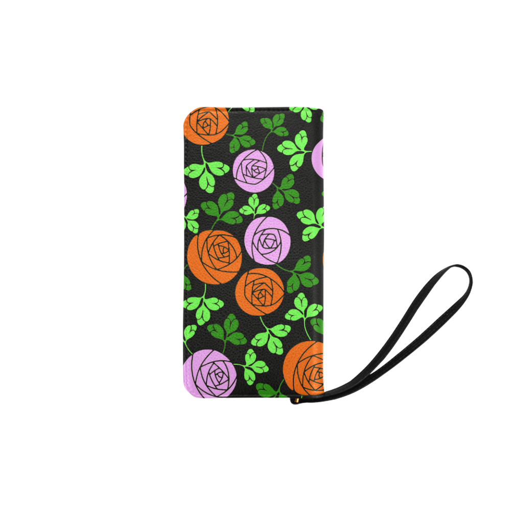 Pink Orange Abstract Rose Floral Pattern Women's Clutch Purse (Model 1637)