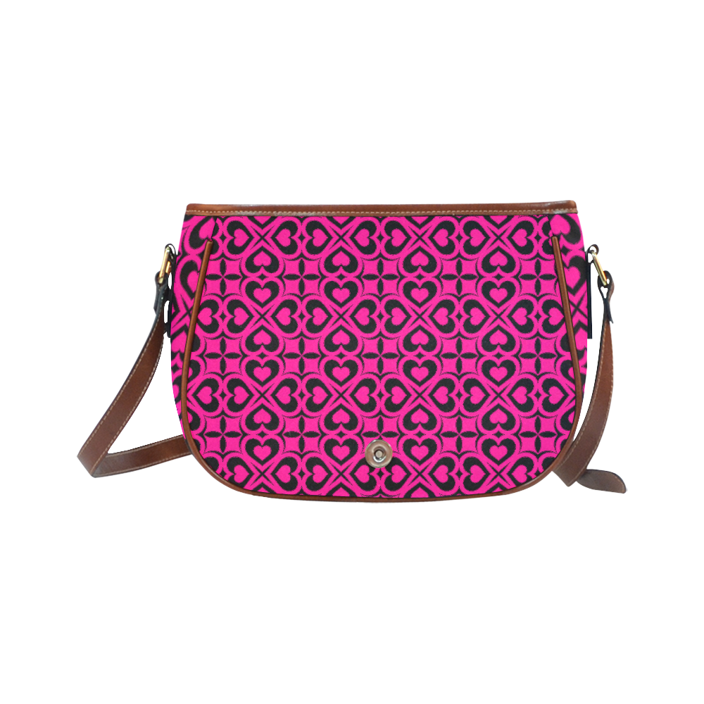 Pink Black Heart Lattice Saddle Bag/Small (Model 1649) Full Customization
