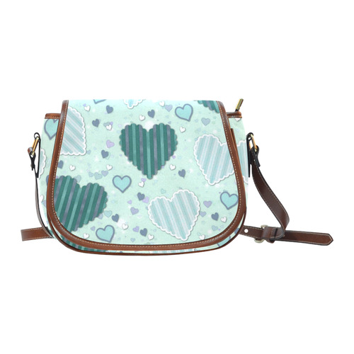 Mint Green Patchwork Hearts Saddle Bag/Small (Model 1649) Full Customization