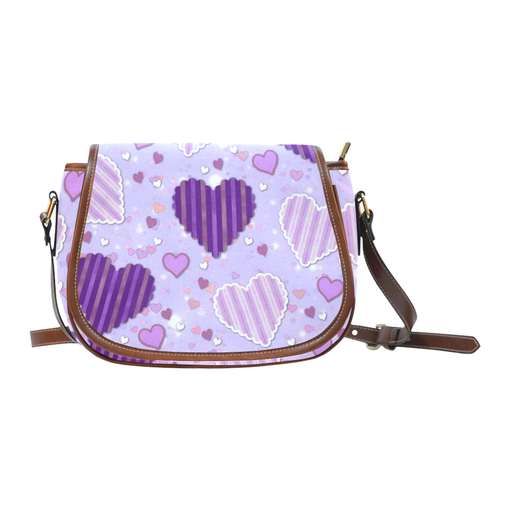 Purple Patchwork Hearts Saddle Bag/Large (Model 1649)