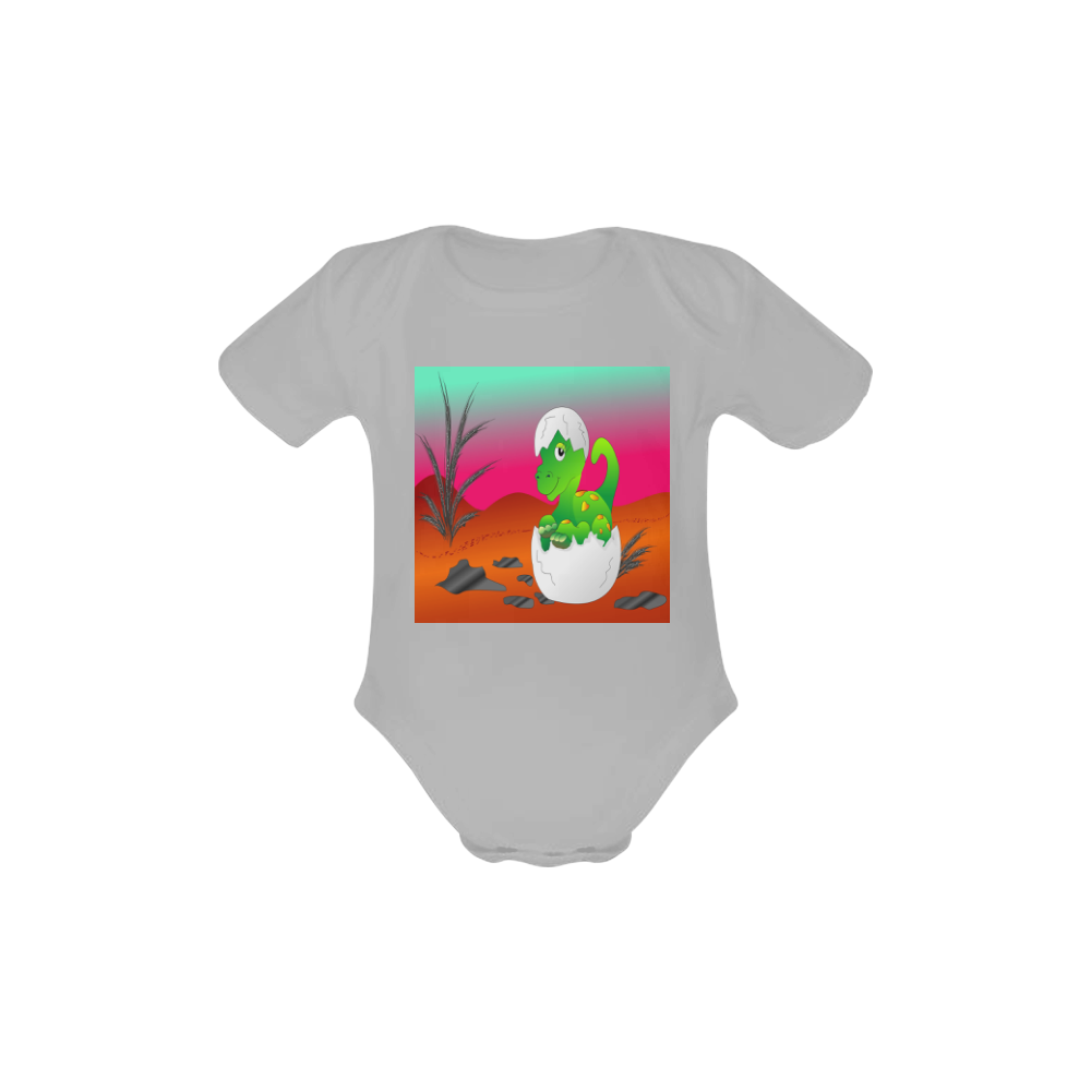 Awesome Cute Dinosaur Baby Baby Powder Organic Short Sleeve One Piece (Model T28)