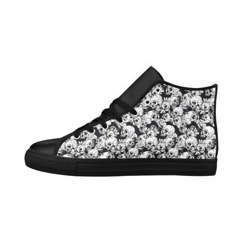 skull pattern, black and white Aquila High Top Microfiber Leather Women's Shoes (Model 032)
