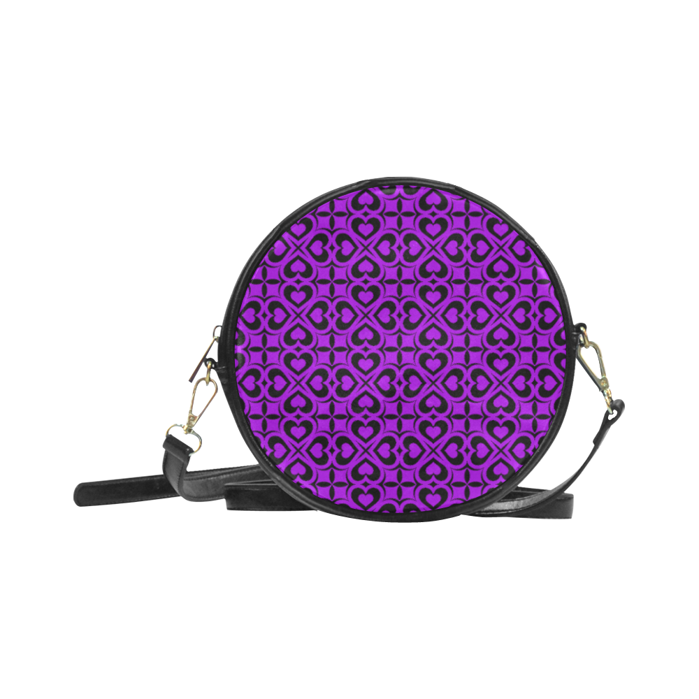 Purple Black Heart Lattice Round Sling Bag (Model 1647)