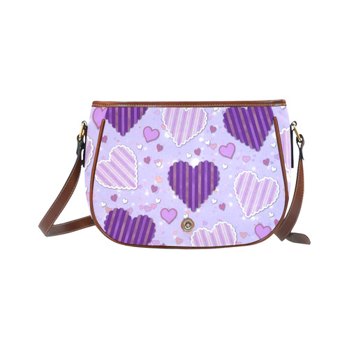 Purple Patchwork Hearts Saddle Bag/Large (Model 1649)