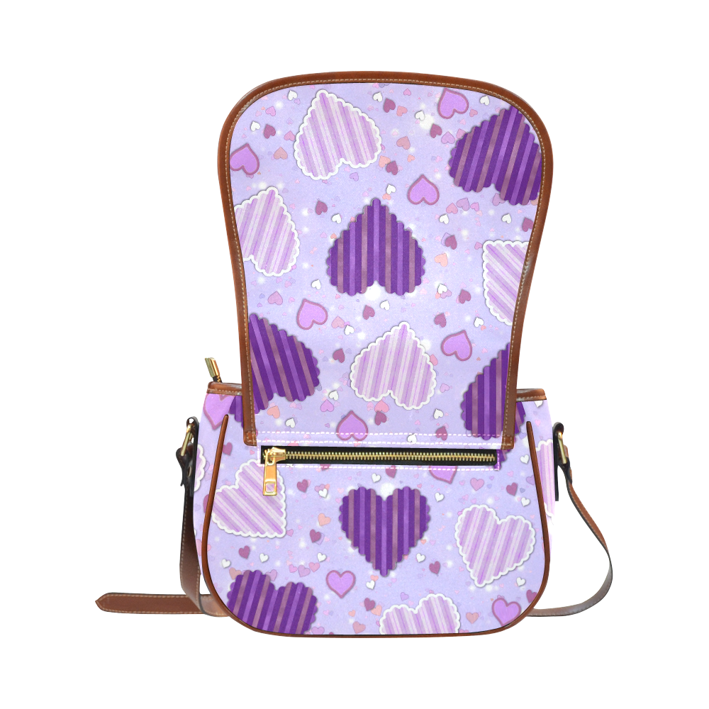 Purple Patchwork Hearts Saddle Bag/Small (Model 1649) Full Customization
