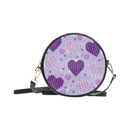 Purple Patchwork Hearts Round Sling Bag (Model 1647)