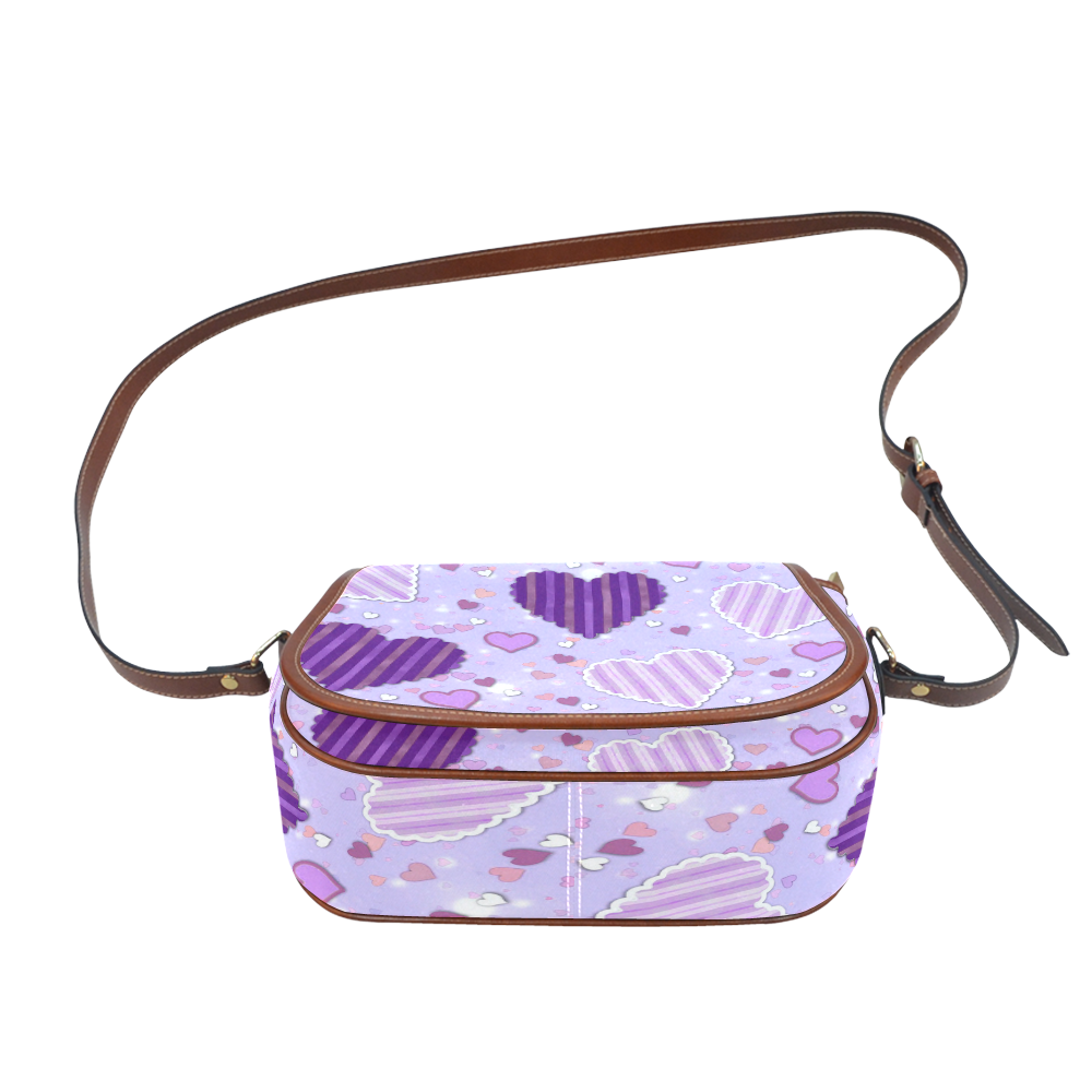Purple Patchwork Hearts Saddle Bag/Small (Model 1649) Full Customization