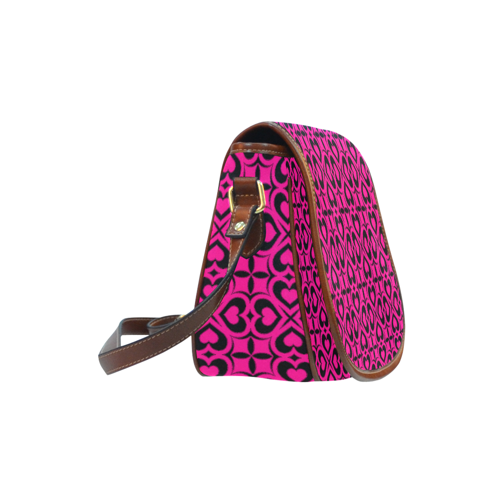 Pink Black Heart Lattice Saddle Bag/Large (Model 1649)