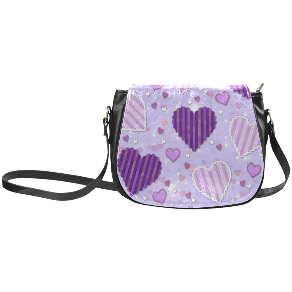 Purple Patchwork Hearts Classic Saddle Bag/Large (Model 1648)