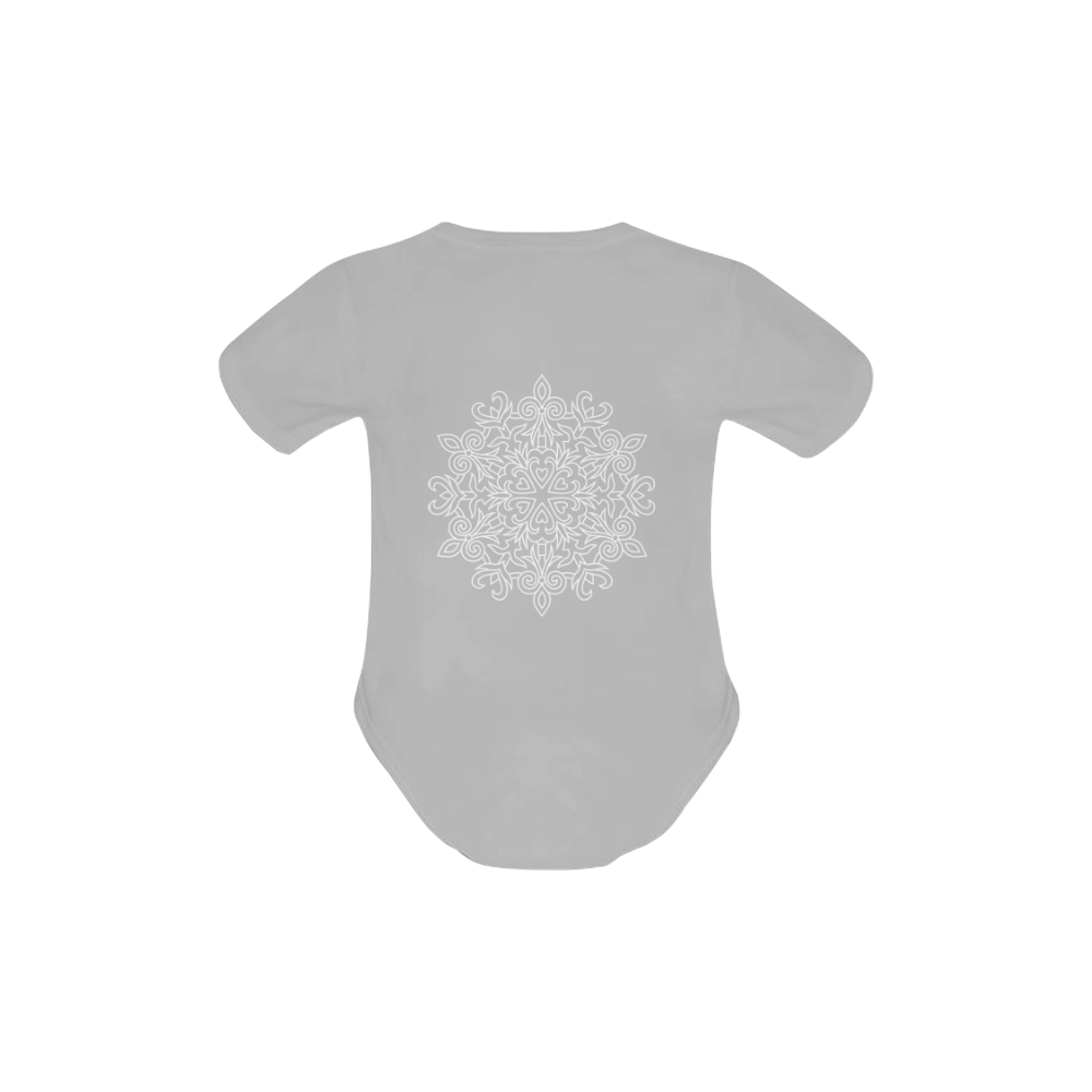 Symbol Ornaments Lily Heart Mandala White Baby Powder Organic Short Sleeve One Piece (Model T28)