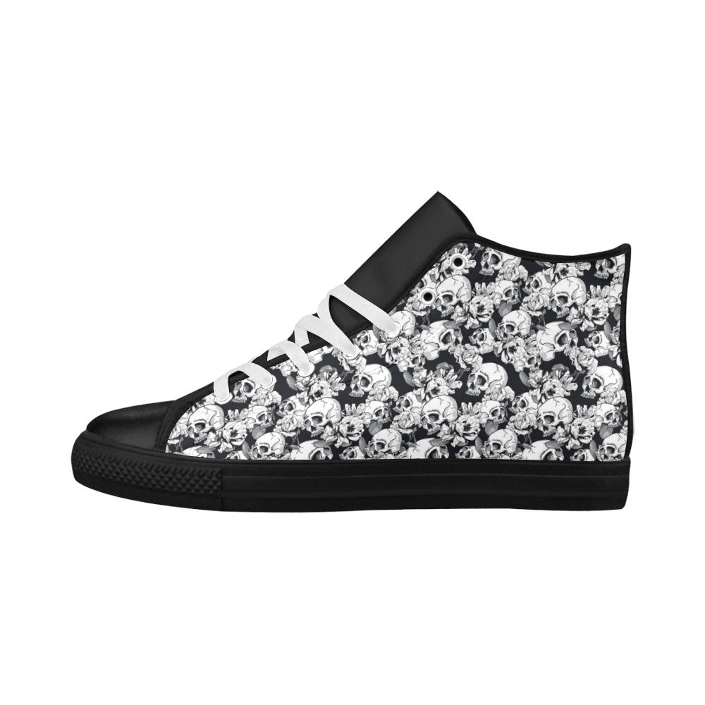 skull pattern, black and white Aquila High Top Microfiber Leather Women's Shoes (Model 032)