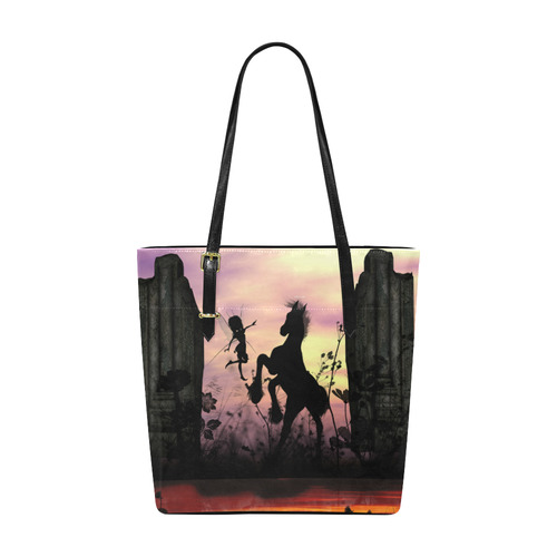 Wonderful fairy with foal in the sunset Euramerican Tote Bag/Small (Model 1655)