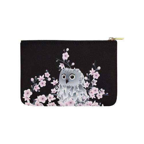 Cute Owl and Cherry Blossoms Black Pink Carry-All Pouch 9.5''x6''