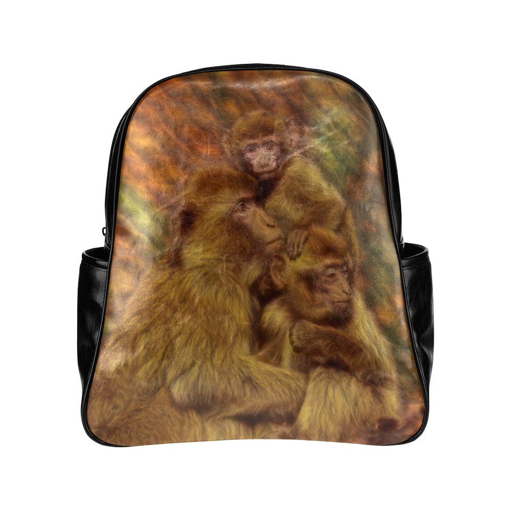 Cute Monkey Family Cuddles Multi-Pockets Backpack (Model 1636)