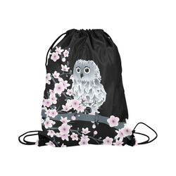 Cute Owl and Cherry Blossoms Pink Black Large Drawstring Bag Model 1604 (Twin Sides)  16.5"(W) * 19.3"(H)