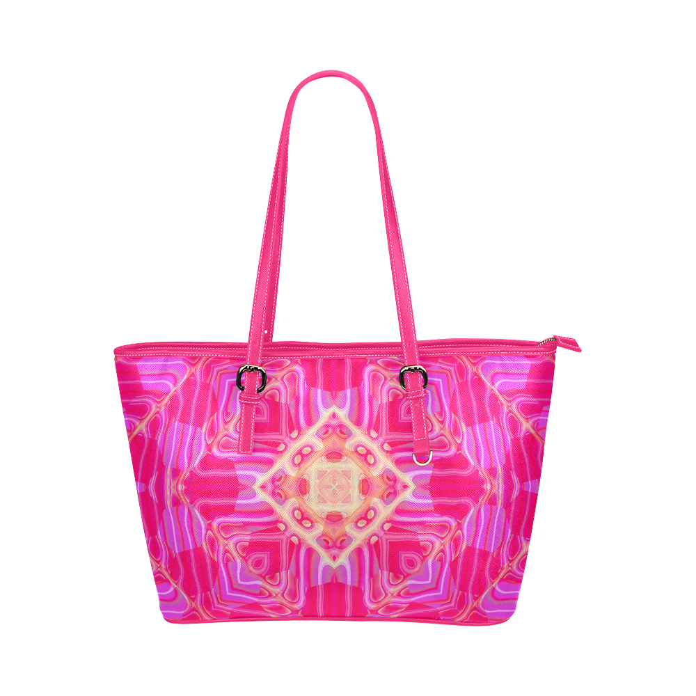 Pink And Rose Abstract Pattern Leather Tote Bag/Large (Model 1651)