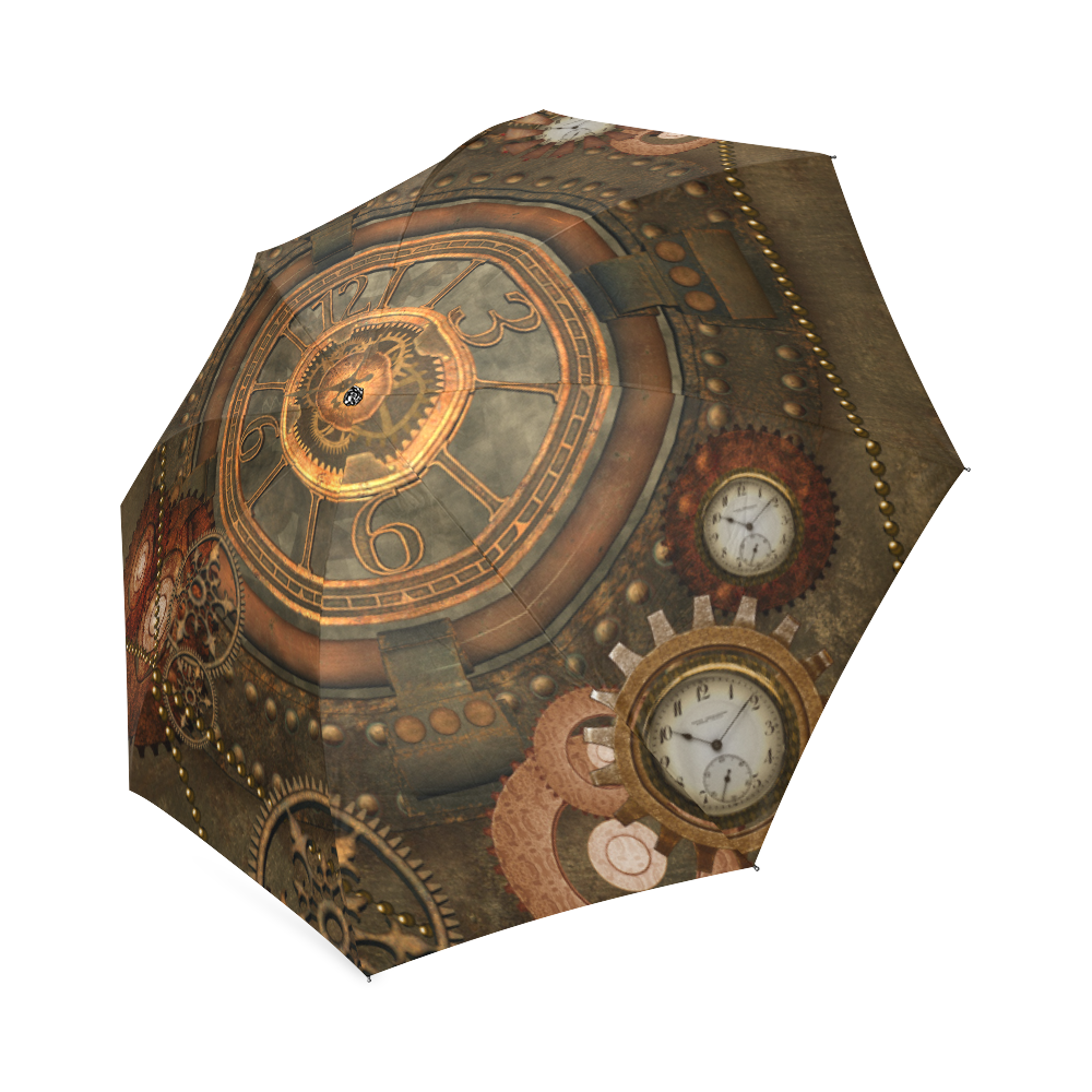 Steampunk, wonderful vintage clocks and gears Foldable Umbrella (Model U01)