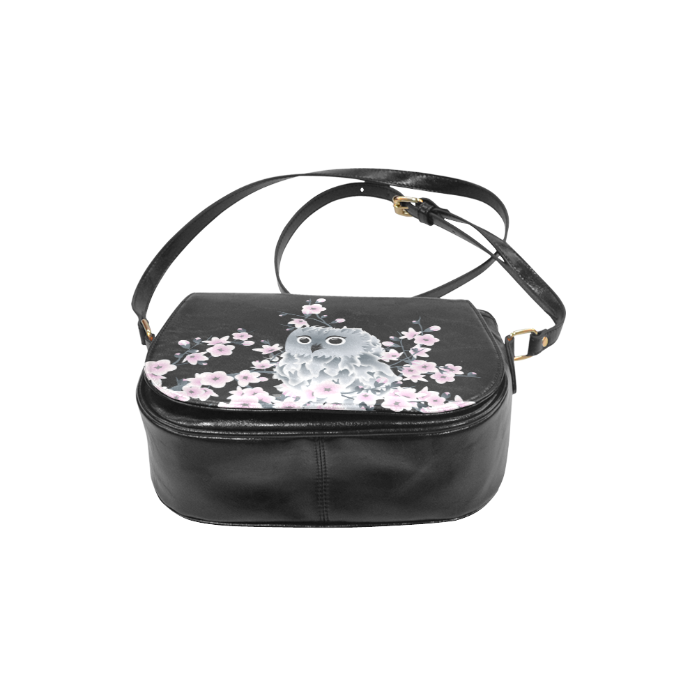 Cute Owl and Cherry Blossoms Pink Black Classic Saddle Bag/Large (Model 1648)