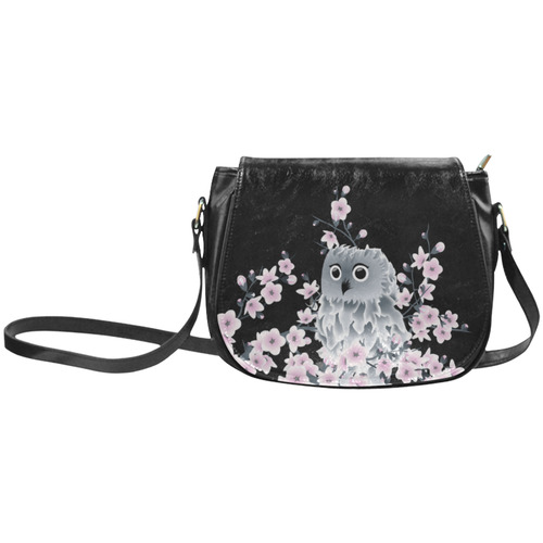 Cute Owl and Cherry Blossoms Pink Black Classic Saddle Bag/Large (Model 1648)