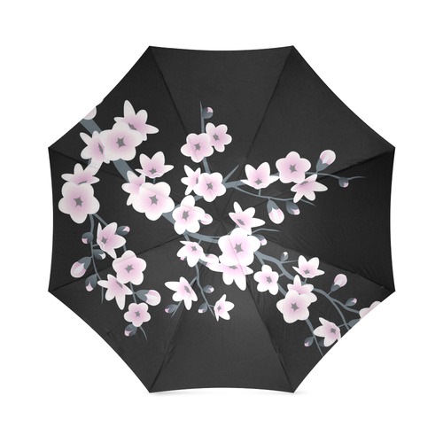 Cherry Blossoms Black Pink Asia Floral Foldable Umbrella (Model U01)