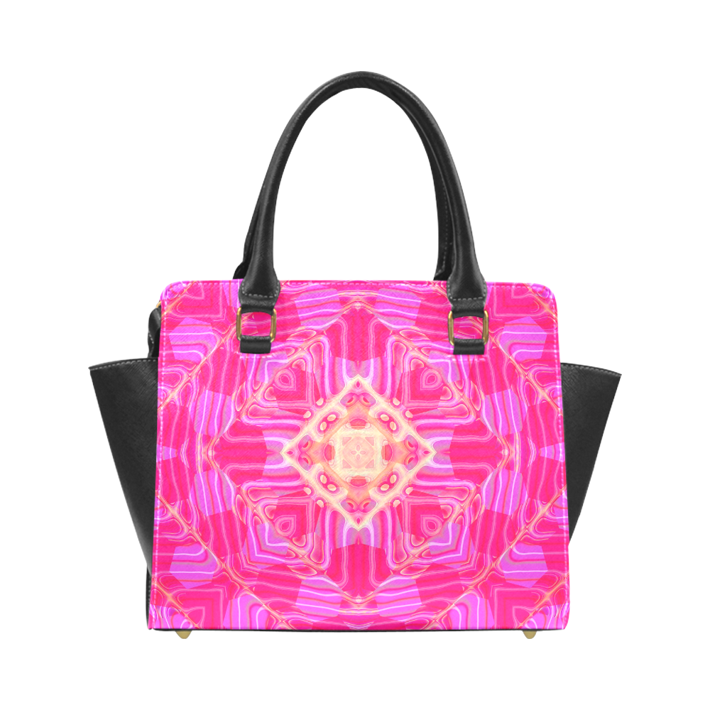 Pink And Rose Abstract Pattern Rivet Shoulder Handbag (Model 1645)