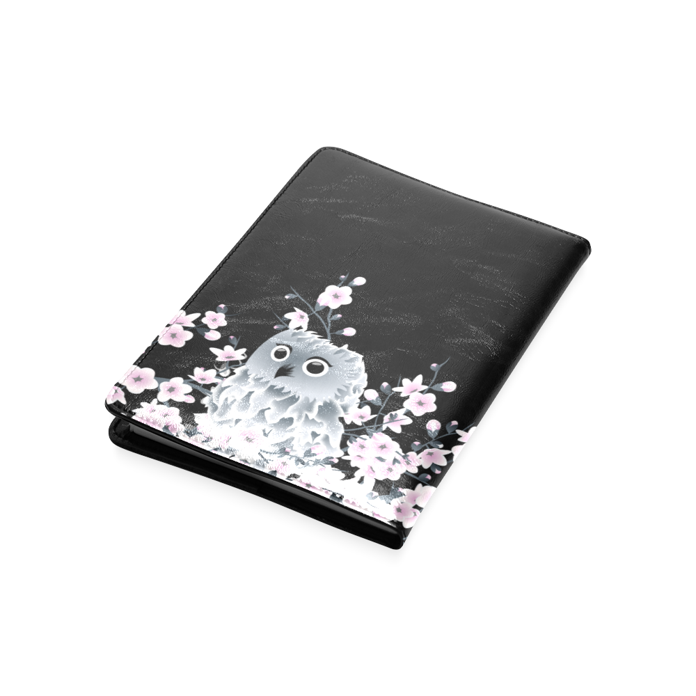 Cute Owl and Cherry Blossoms Pink Black Custom NoteBook A5