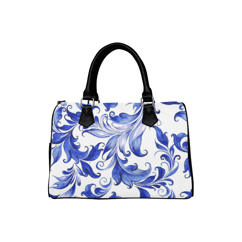 Blue White Porcelain Floral Pattern Boston Handbag (Model 1621) | ID ...