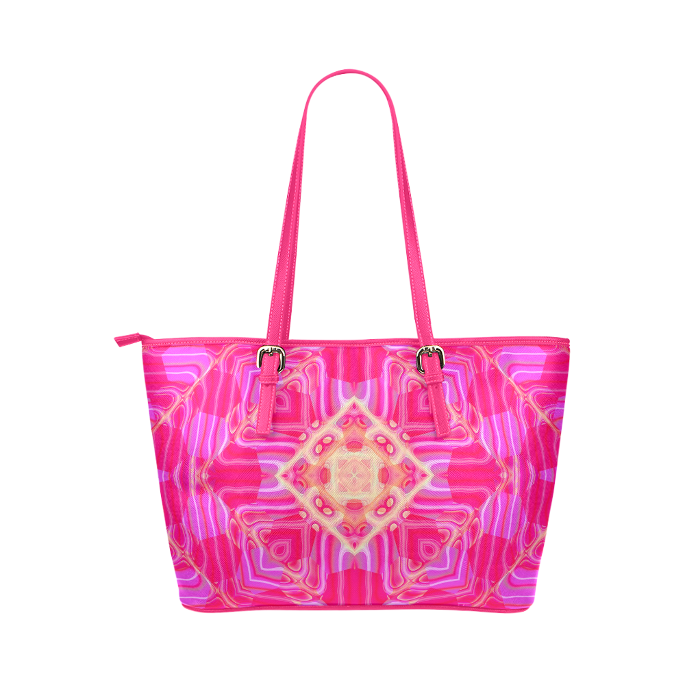 Pink And Rose Abstract Pattern Leather Tote Bag/Large (Model 1651)