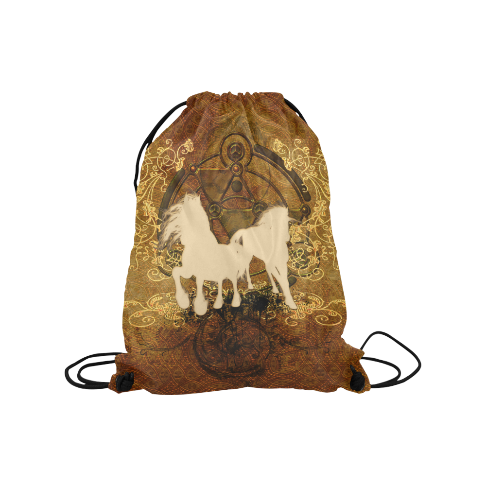 Beautiful horses, silhouette Medium Drawstring Bag Model 1604 (Twin Sides) 13.8"(W) * 18.1"(H)