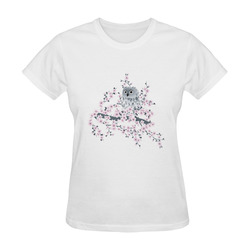 Cute Owl and Cherry Blossoms Asia Floral Sunny Women's T-shirt (Model T05)