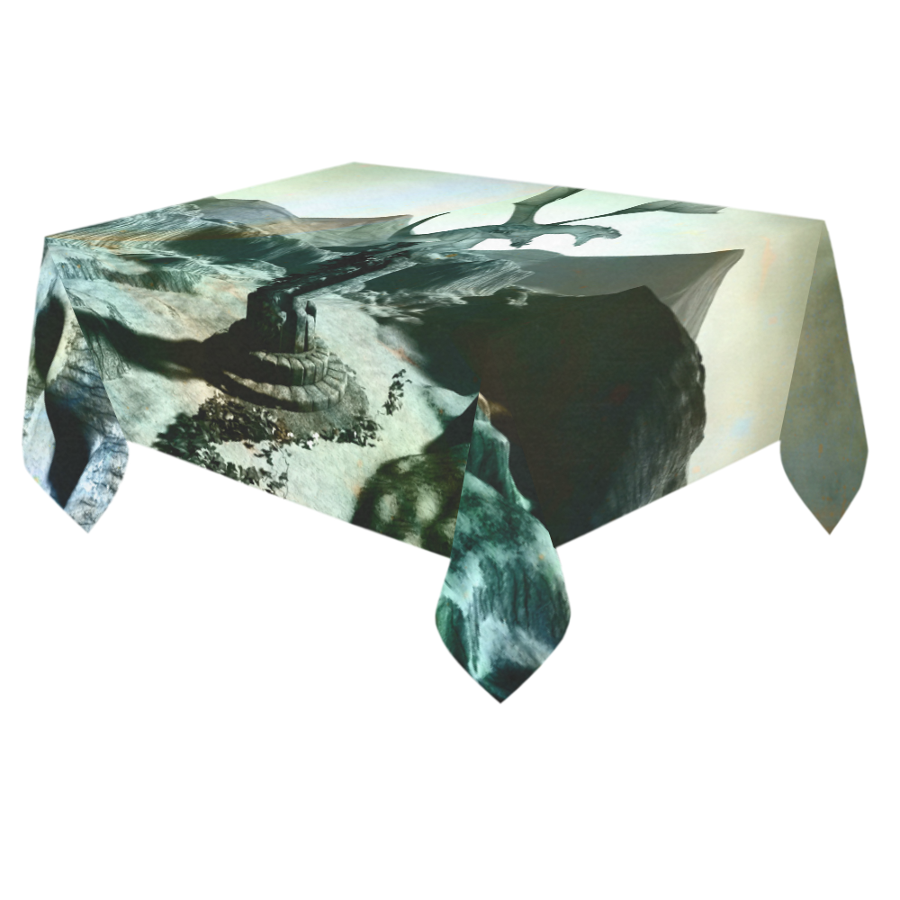Dragon in a fantasy landscape Cotton Linen Tablecloth 60"x 84"