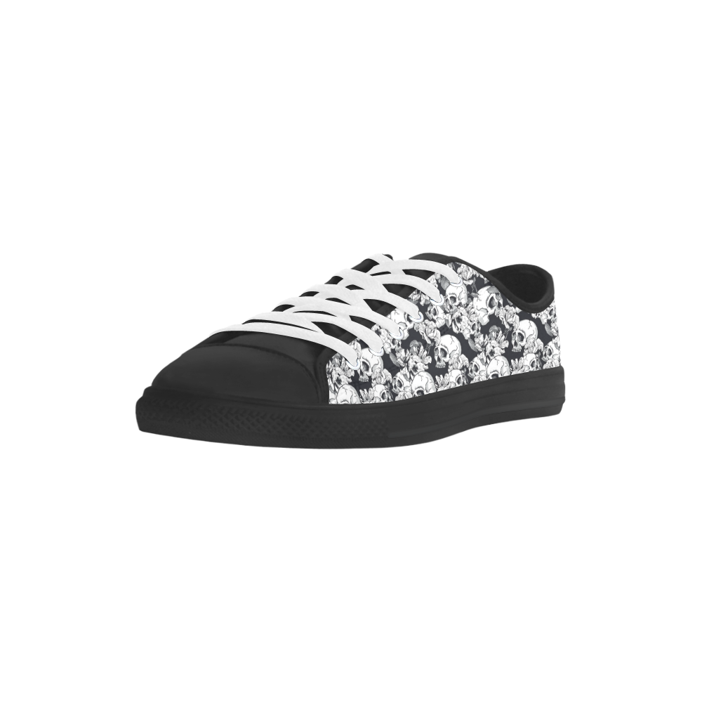 skull pattern, black and white Aquila Microfiber Leather Women's Shoes (Model 031)