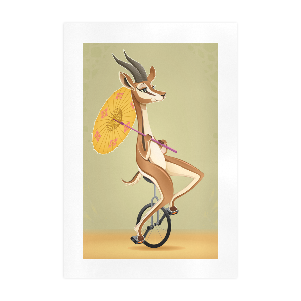 Funny Gazelle on an Unicycle Art Print 19‘’x28‘’