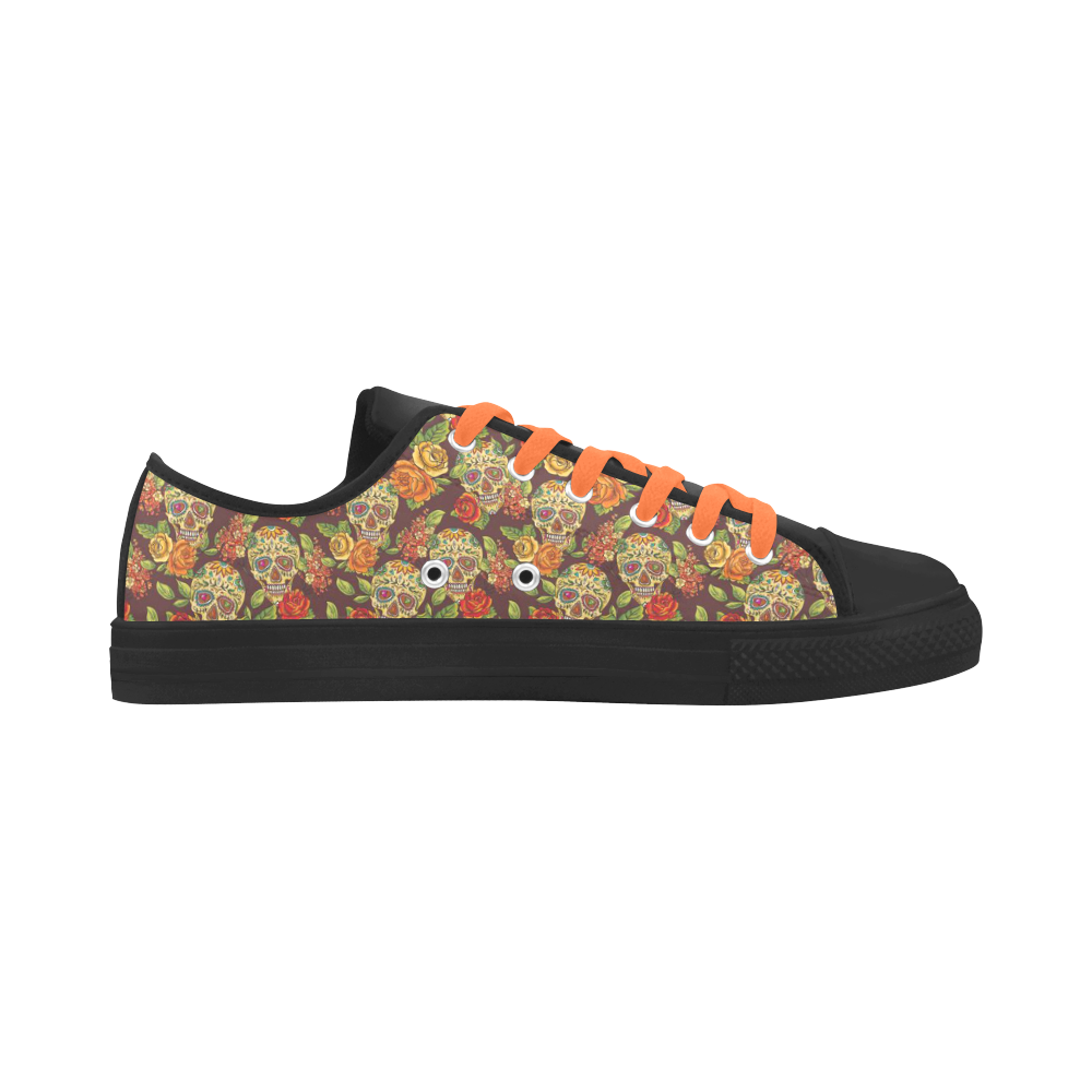 sugar skull pattern Aquila Microfiber Leather Women's Shoes/Large Size (Model 031)